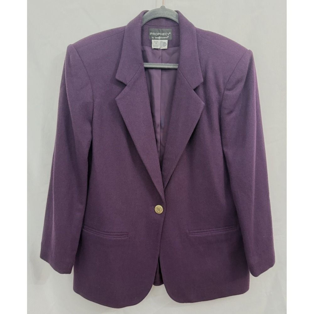 VTG Prophecy By Sag Harbor 100% Wool Blazer Jacket Dark Purple Womens Size 10